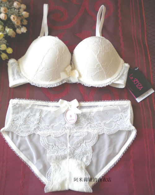 Free shipping! 2 fashion sexy luxury lace push up side gathering underwear bra set fresh beige