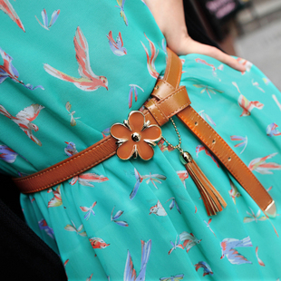 Free Shipping (2 pcs a lot) Fashion Women's Belts with Small Flower Korea Style PU Leather Thin Decoration Accessory