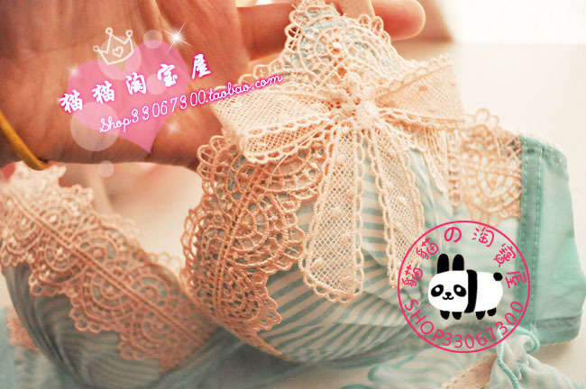 Free Shipping 2 set duomaomao sweet bow lace push up chiffon bra female underwear set In Stock