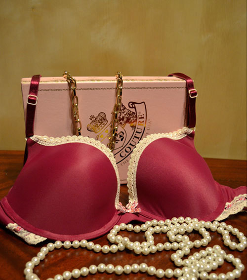 Free shipping! 2 vintage charming fuchsia comfortable lace seamless deep V-neck push up bra