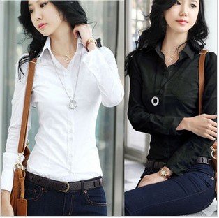 Free Shipping,20% OFF,New Fashion Women's Long Sleeve Cotton Blouse  Ladies' Shirt,Black/White,Wholesale/Retail