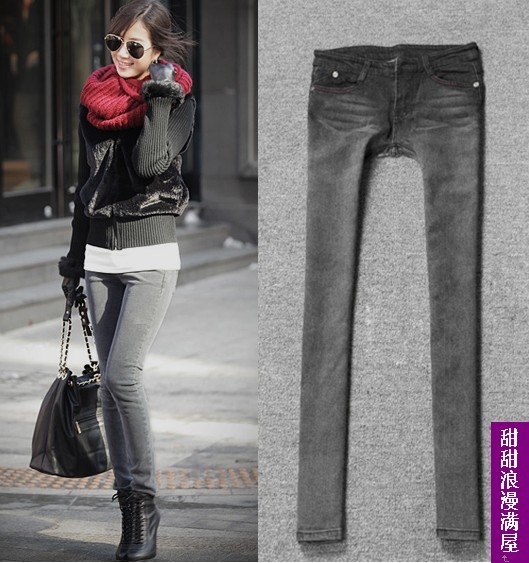 Free Shipping 2011 4321 unique gradient slim legs elastic skinny pants pencil pants denim trousers