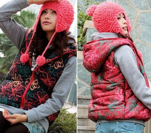 free shipping 2011 ! all-match thermal fashion print bread with a hood cotton vest