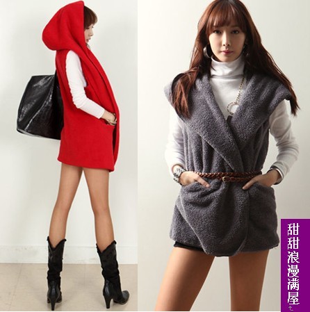 Free Shipping 2011 autumn and winter women 89197 double faced coral plush hooded medium-long vest