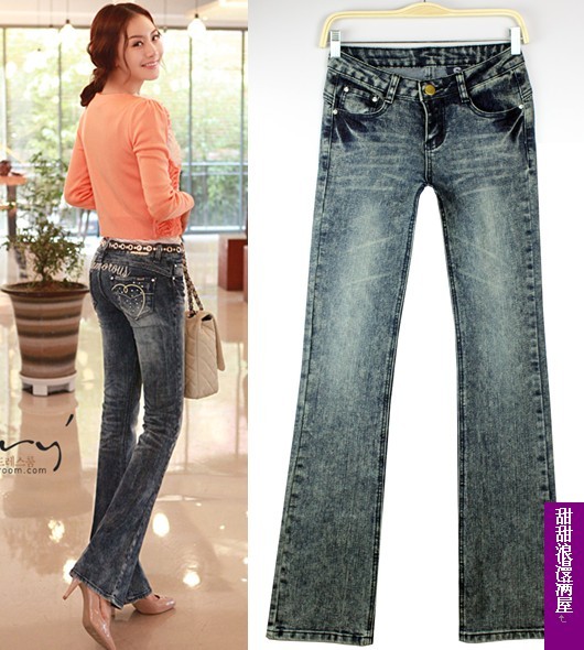 Free Shipping 2011 autumn and winter women legs butt-lifting repair blue flare trousers jeans trousers a9472