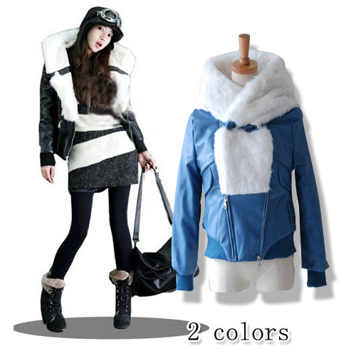 Free Shipping 2011 autumn and winter women m31128 cap motorcycle jacket PU cotton-padded clothes fur coat wholesale