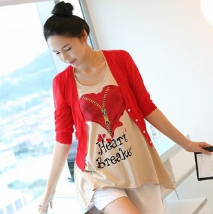 Free shipping 2011 autumn maternity clothing heart vest red long-sleeve cardigan set maternity top