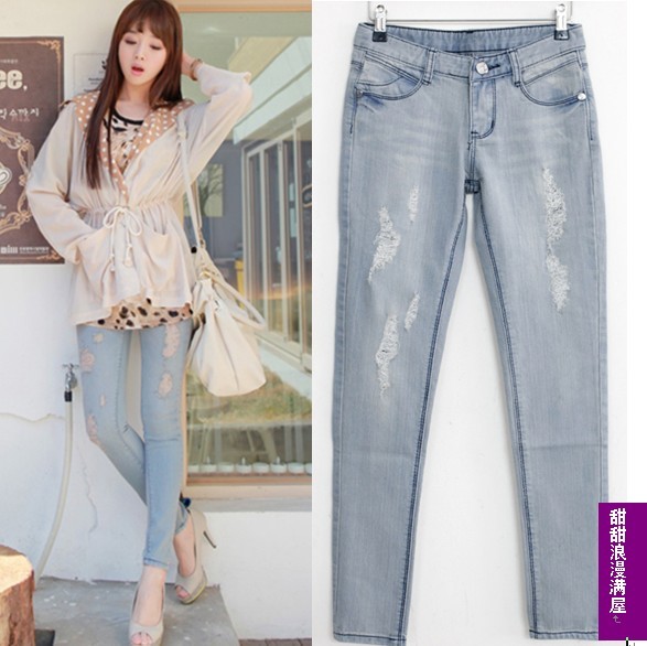 Free Shipping 2011 autumn women's all-match denim skinny pants denim pencil pants denim trousers c9-9015 high quality wholesale