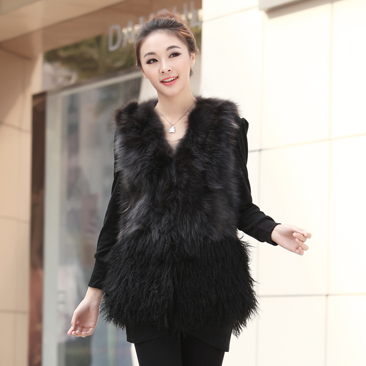 Free shipping 2011 fox fur vest berber fleece medium-long fur vest women's