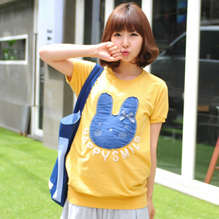 Free Shipping 2011 maternity clothing summer rabbit maternity t-shirt short-sleeve top yellow rabbit 3b