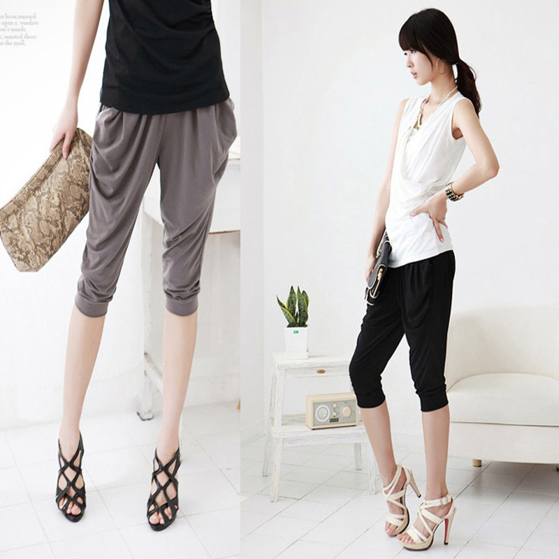 Free shipping 2011 new arrival ultra elastic cotton slip harem pants loose casual harem pants capris