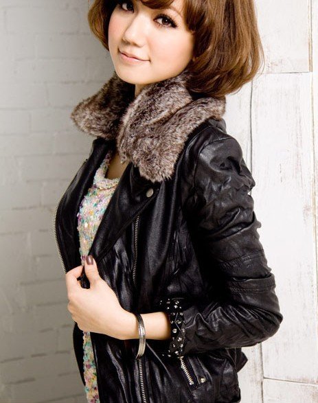 Free shipping,2011 new arrival Women's fashion high quality ladies detachable collar leather Jacket free size