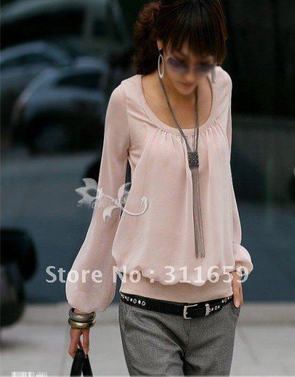 Free shipping~2011 new design autumn Popular sweet long sleeve round collar Chiffon shirt,women temperament autumn dresses