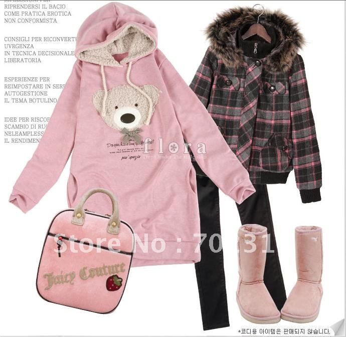 Free shipping 2011 NEW hoodie long top pullover, winter coat,garment coat,women's coat,hoodie Cute teddy bear JYC0234