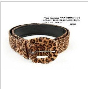 Free shipping 2011 NEW STYLE Leopard grain round buckle cow leather slender belt