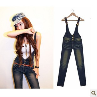 Free Shipping 2011 queen sexy fashion elastic denim bib pants 9962