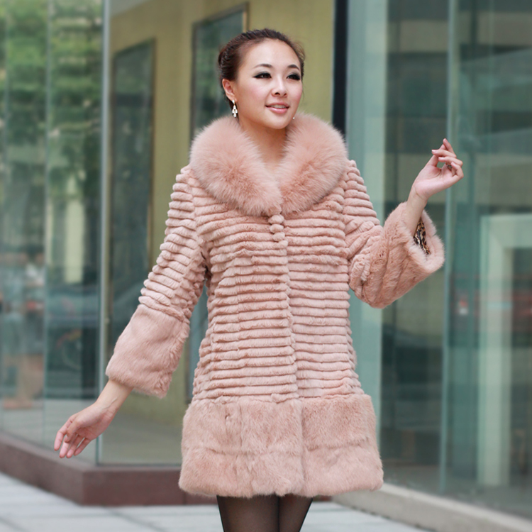 Free shipping 2011 rabbit fur coat fox fur medium-long fur overcoat