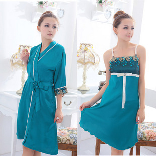 free shipping 2011 summer sexy comfortable faux silk nightgown robe women's twinset sleepwear lounge 2010