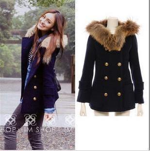 free shipping ! 2011 winter thickening outerwear female lengthen raccoon fur double breasted woolen overcoat