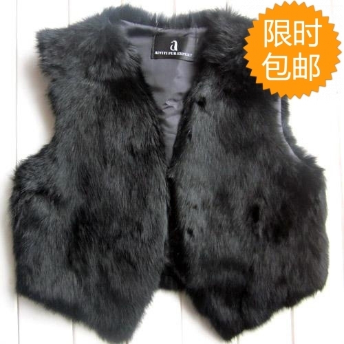 FREE SHIPPING! 2011 women's rabbit fur vest short design outerwear full leather all-match chiffon