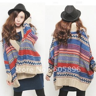 Free shipping- 2011Autumn/Winter Women's coats/Outwear/Sweater Bat sleeve colorful free size Western style 1pc/lot -Highquality