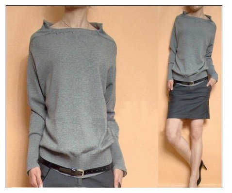 Free Shipping !2011FASHION AND JOKER Autumn Women's slit neckline Bat wing sleeve Sweater Two Wear Basic Shirt