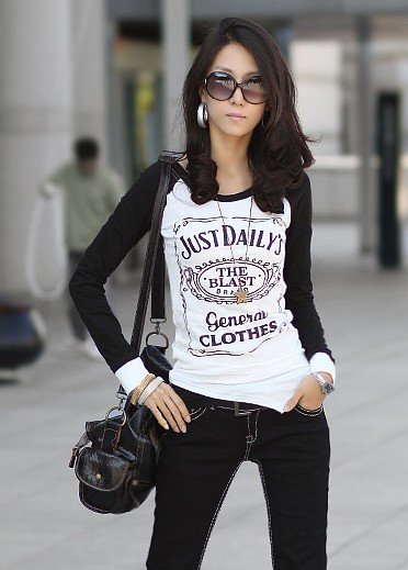 Free shipping 2011New Hot sale spring fashion women's long sleeve corea  pringing t-shirt