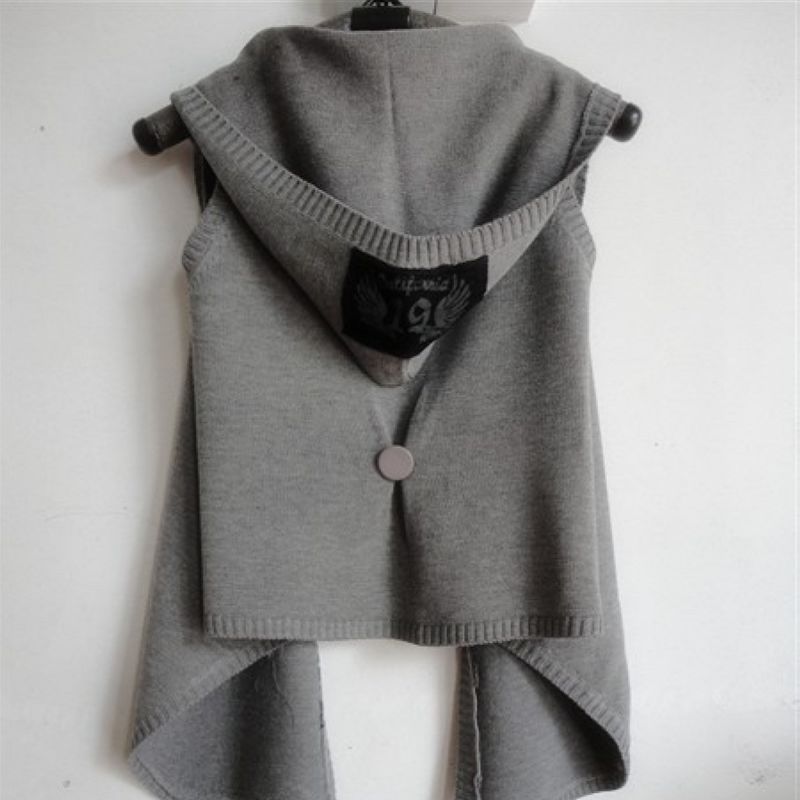 free shipping 2012 100% cotton denim vest female autumn sleeveless hooded cape cardigan knitted vest