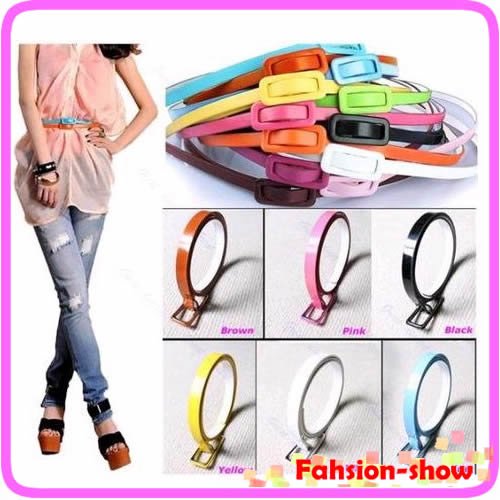 Free Shipping 2012 6pcs/lot Vogue Candy Color Adjustable Low Waist Narrow Thin Skinny Leather Belt Hot-sell