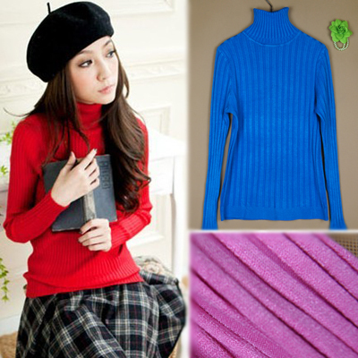 Free Shipping 2012 all-match candy color stripe turtleneck slim sweater basic shirt, bottoming sweater WZ189MY