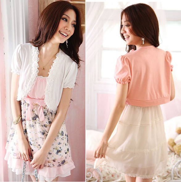 Free Shipping 2012 all-match solid color short-sleeve lace decoration small cape small top three-color LDX