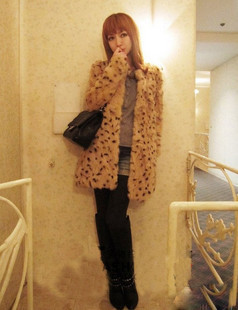 free shipping 2012 autumn and winter ayuki faux leopard print o-neck long-sleeve medium-long slim outerwear faux overcoat