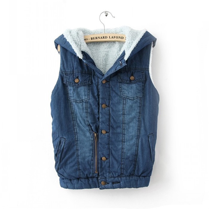 FREE SHIPPING 2012 autumn and winter elegant large lapel berber fleece water wash denim cotton vest female