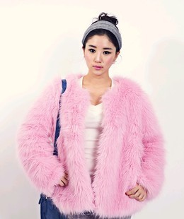 free shipping 2012 autumn and winter fashion luxury faux outerwear overcoat pink