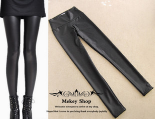 Free Shipping 2012 autumn and winter fashion PU black high waist dull glossy faux leather faux leather pants legging