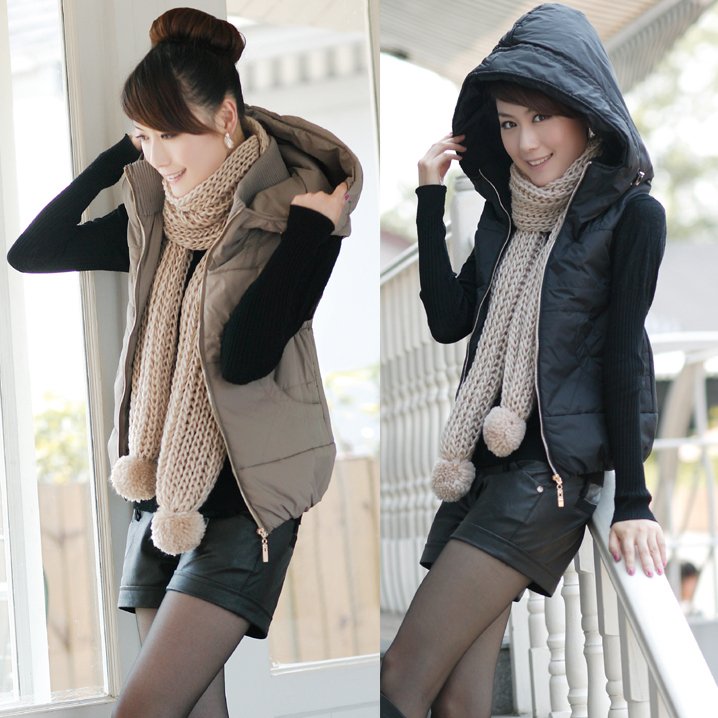 Free Shipping 2012 autumn and winter fashion sweet women's hooded vest thickening vest cotton