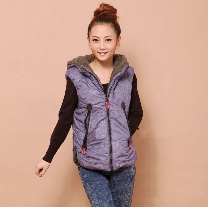 free shipping, 2012 autumn and winter fashion thermal berber fleece with a hood Women cotton vest female vest