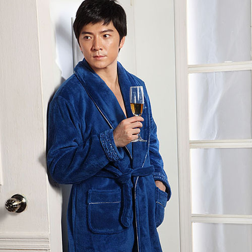 Free shipping 2012 autumn and winter fashion thickening coral fleece male robe men's long-sleeve bathrobes sleepwear lounge