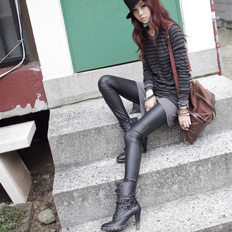 Free shipping! 2012 autumn and winter faux leather elastic basic leather pants female k254 p35 p40