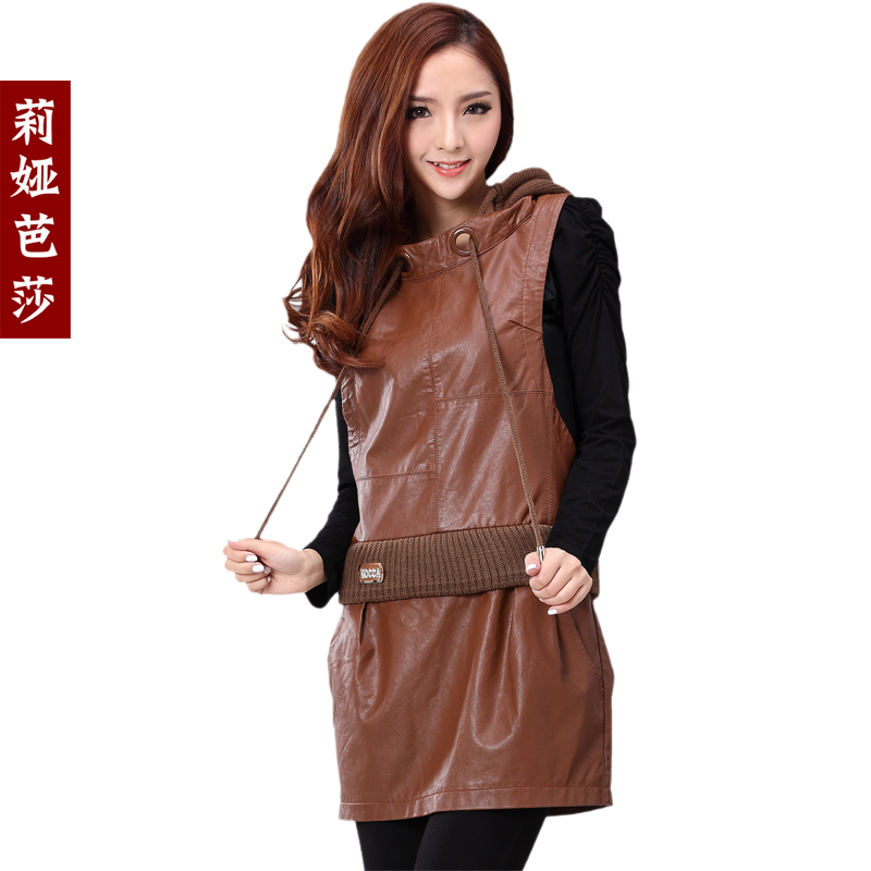 Free shipping 2012 autumn and winter hooded slim hip elegant leather skirt tank dress plus size one-piece dress autumn lw8221