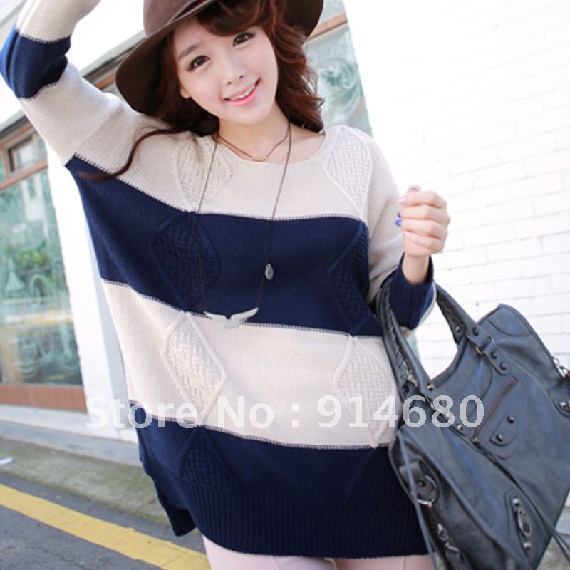 Free shipping!2012 Autumn and Winter large Stripe Loose o-neck Plus size sweater Wholesale Price