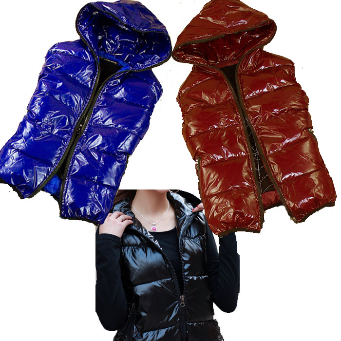 Free shipping! 2012 autumn and winter male Women shiny vest hooded plus size vest down cotton vest