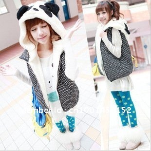 Free shipping,  2012  autumn and winter new models   , Panda hat ladies vest , Free size  Photo color