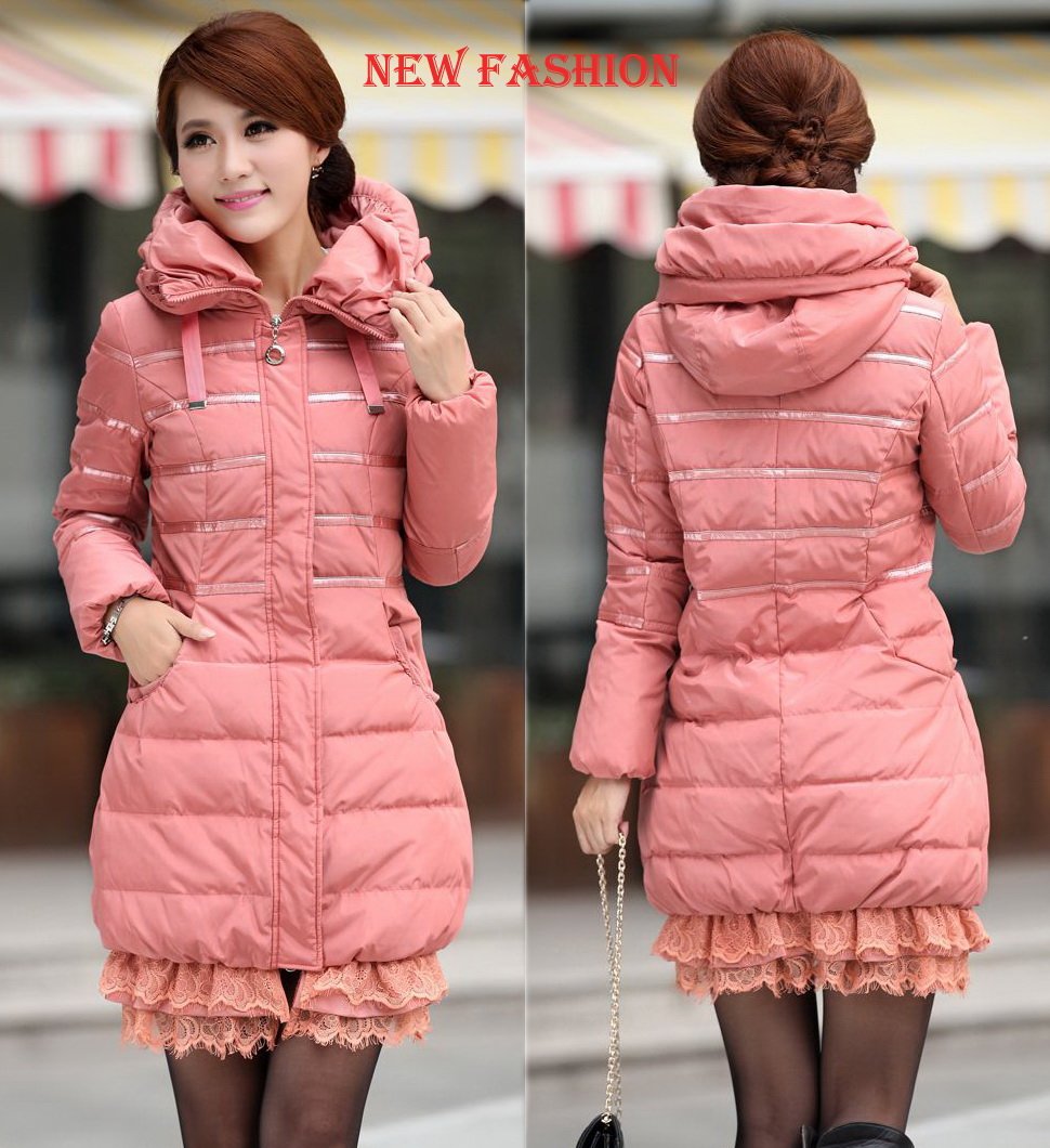 Free Shipping 2012 Autumn and Winter New Plus Size Slim Down Coat Women's Luxury Lace Medium-Long Down Jacket S-XXL