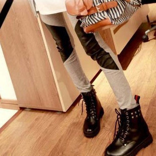 free shipping  2012 autumn and winter personality female patchwork faux leather cotton all-match legging