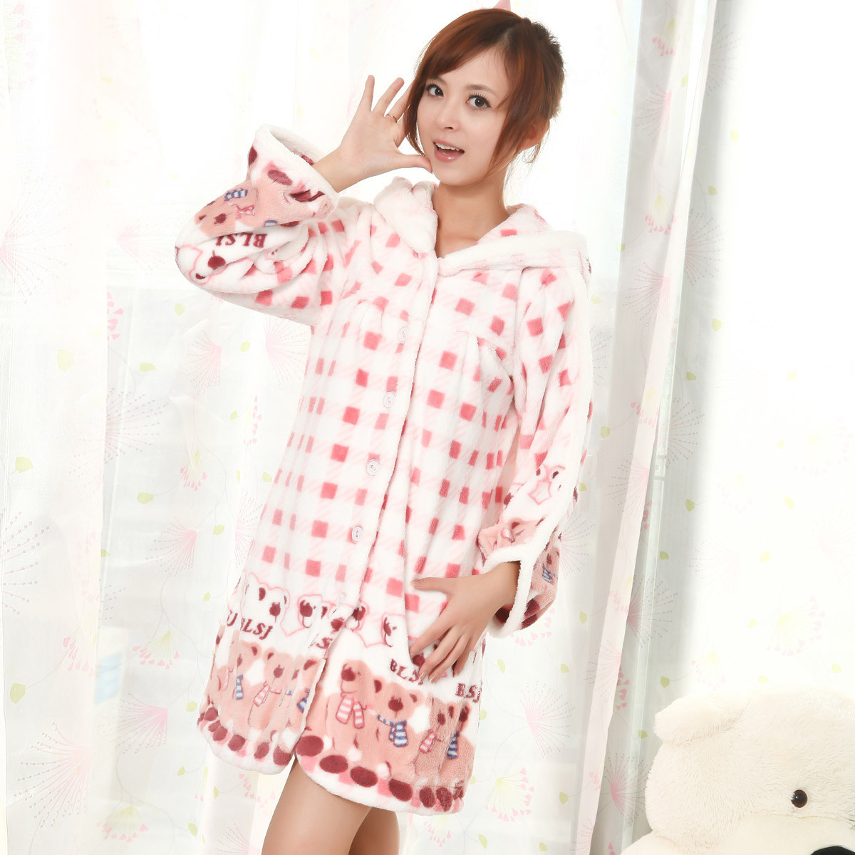 Free Shipping 2012 autumn and winter rabbit cartoon thickening coral fleece bathrobe robe lounge sleepwear female