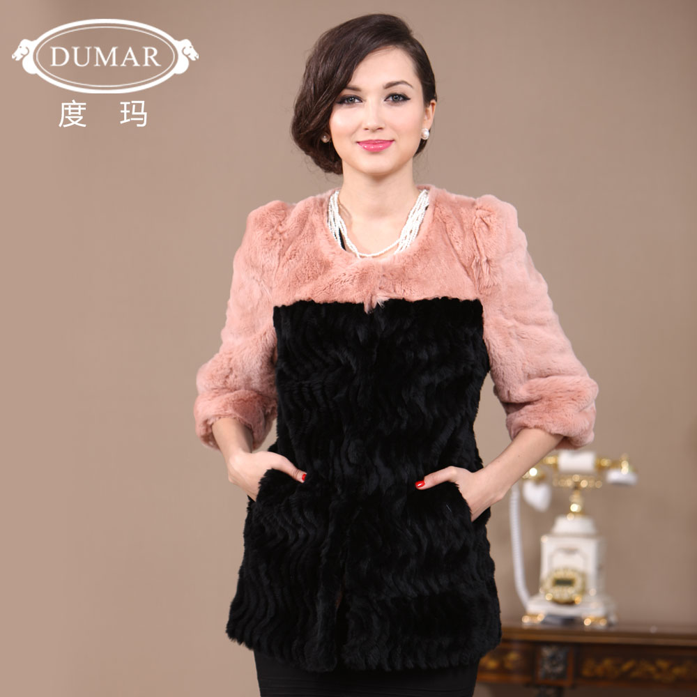 free shipping 2012 autumn and winter rabbit fur coat female medium-long ol rex rabbit hair outerwear pc0713