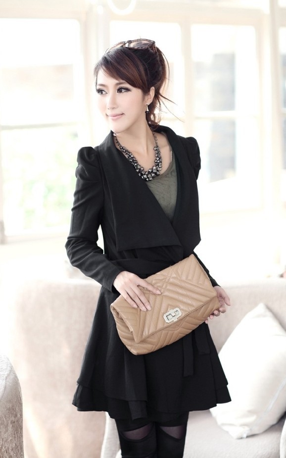 Free shipping 2012 autumn and winter slim  V-neck long-sleeve trench-P03