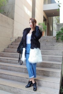 free shipping 2012 autumn and winter stylenanda fashion personality fashion white color fur long vest outerwear