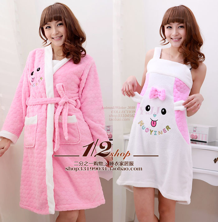 free shipping 2012 autumn and winter warm and twinset coral fleece robe bathrobes sleepwear long-sleeve sleepwear 2126